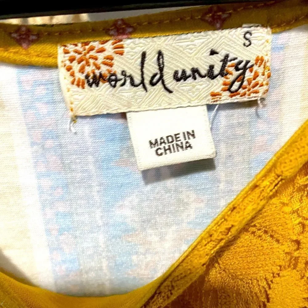 World Unity Flowy Yellow Patterned Blouse - Picture 2 of 4